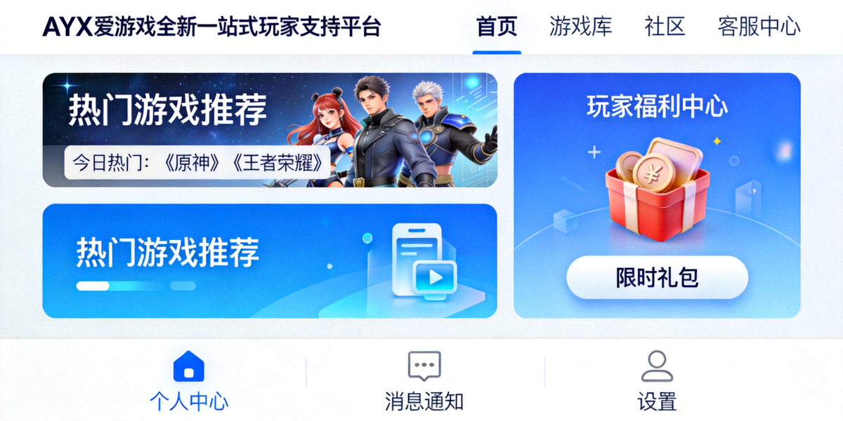 AYX爱游戏全新一站式玩家支持平台界面预览图