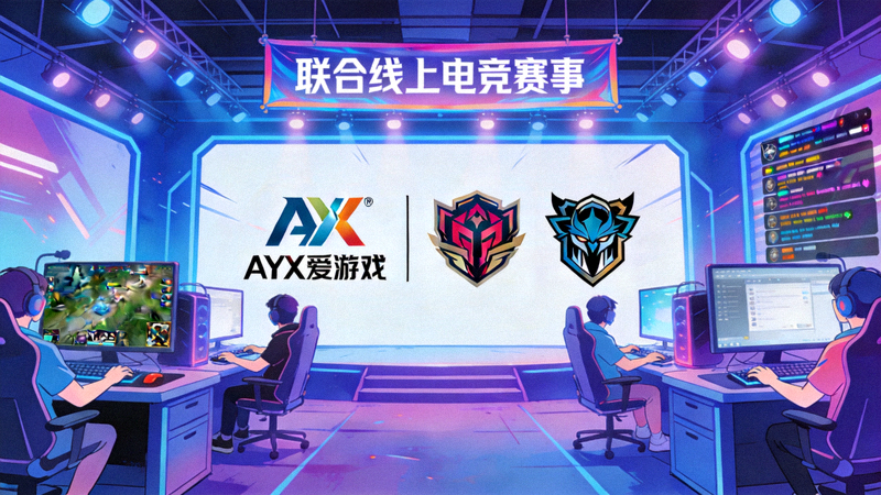 AYX爱游戏与合作战队联合举办线上电竞赛事的场景概念图