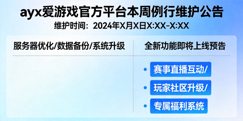 ayx爱游戏官方平台发布本周例行维护公告，全新功能即将上线预告